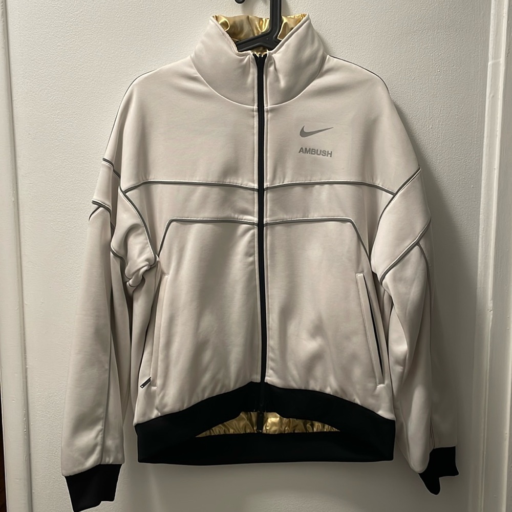 Ambush x Nike Reversible Reflective Jacket in White and Gold